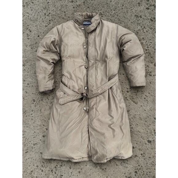 Lands End Goose Down Parka Mens Small Beige Belted Full Length 80s Vintage Coat - Picture 1 of 8
